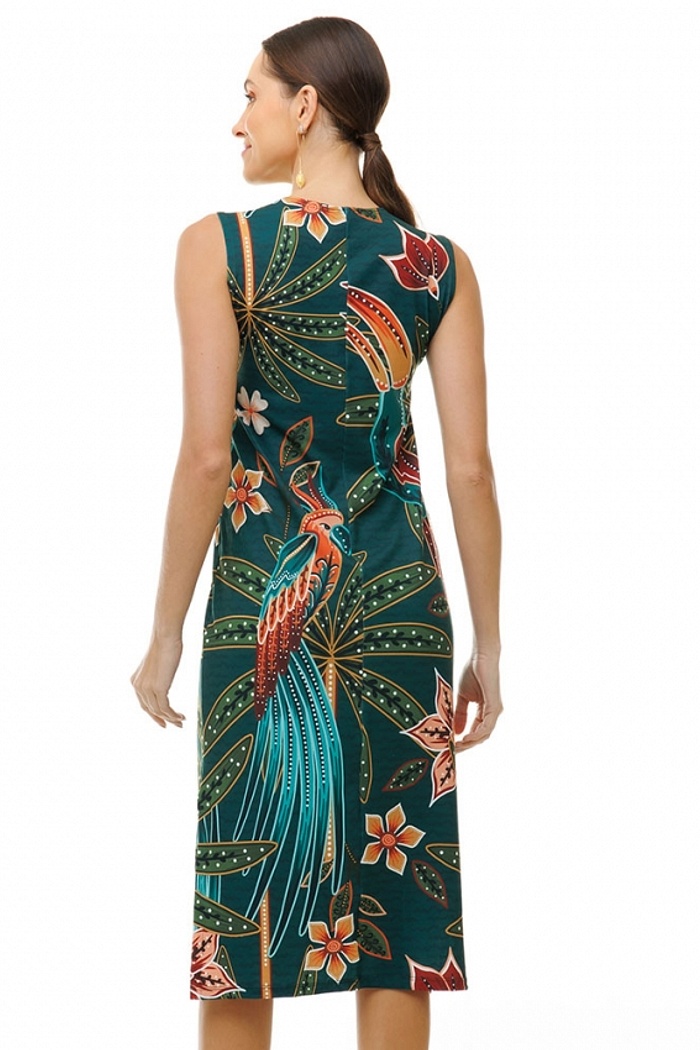 Vestido Estampado Clássico Midi Pássaros e Flores