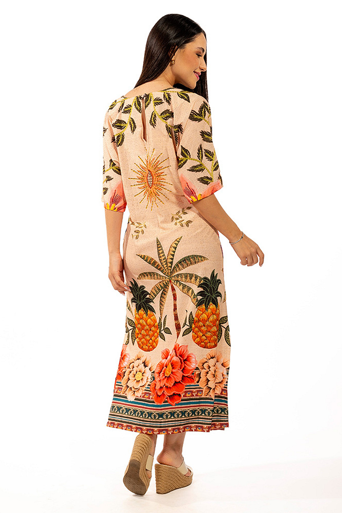 Kaftan Atena Aves Tropicais Barrado