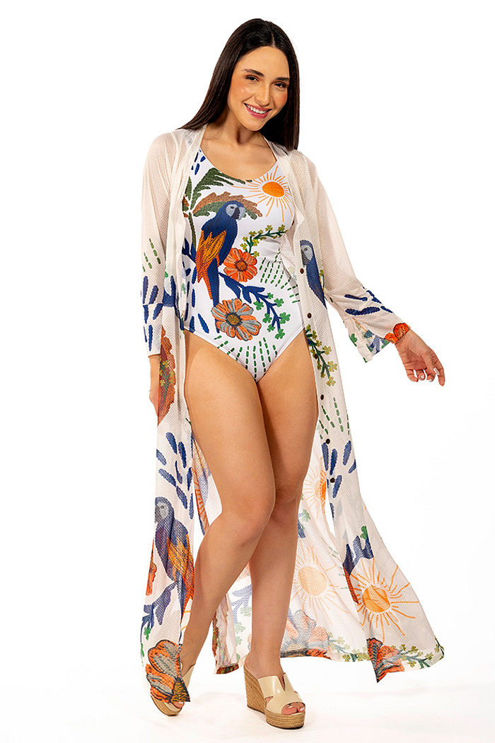 Saída de Praia Trancoso Arara Tropical Bordado