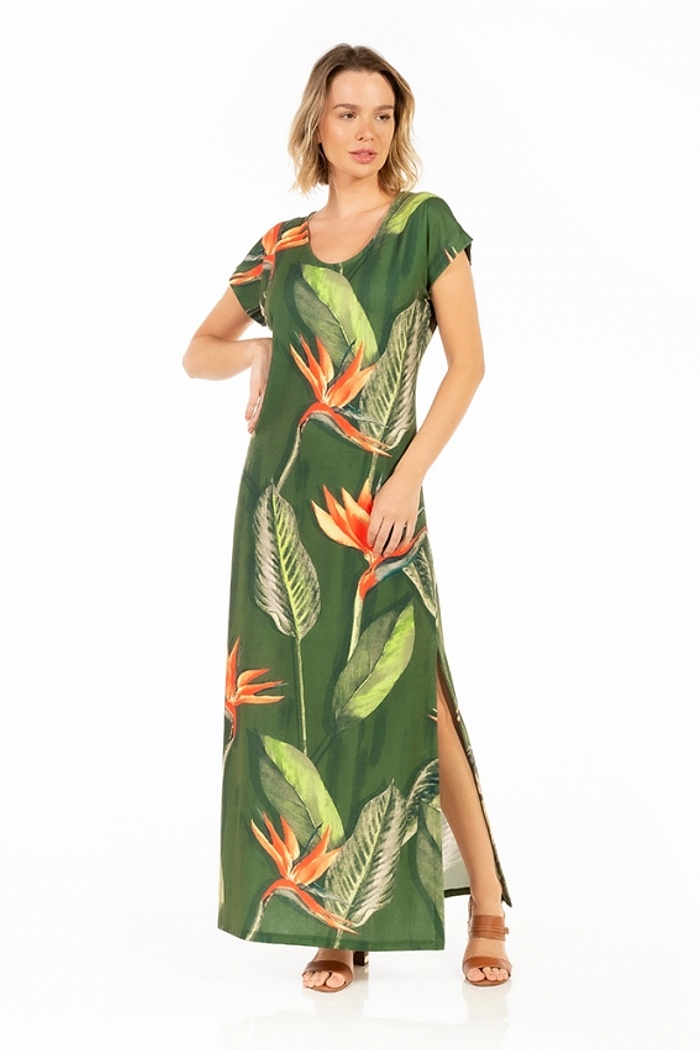 Vestido Longo Jeri Estrelícias  Verde