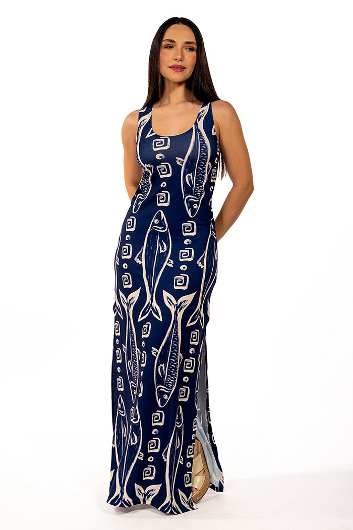 Vestido Hortencia Maxi Peixes