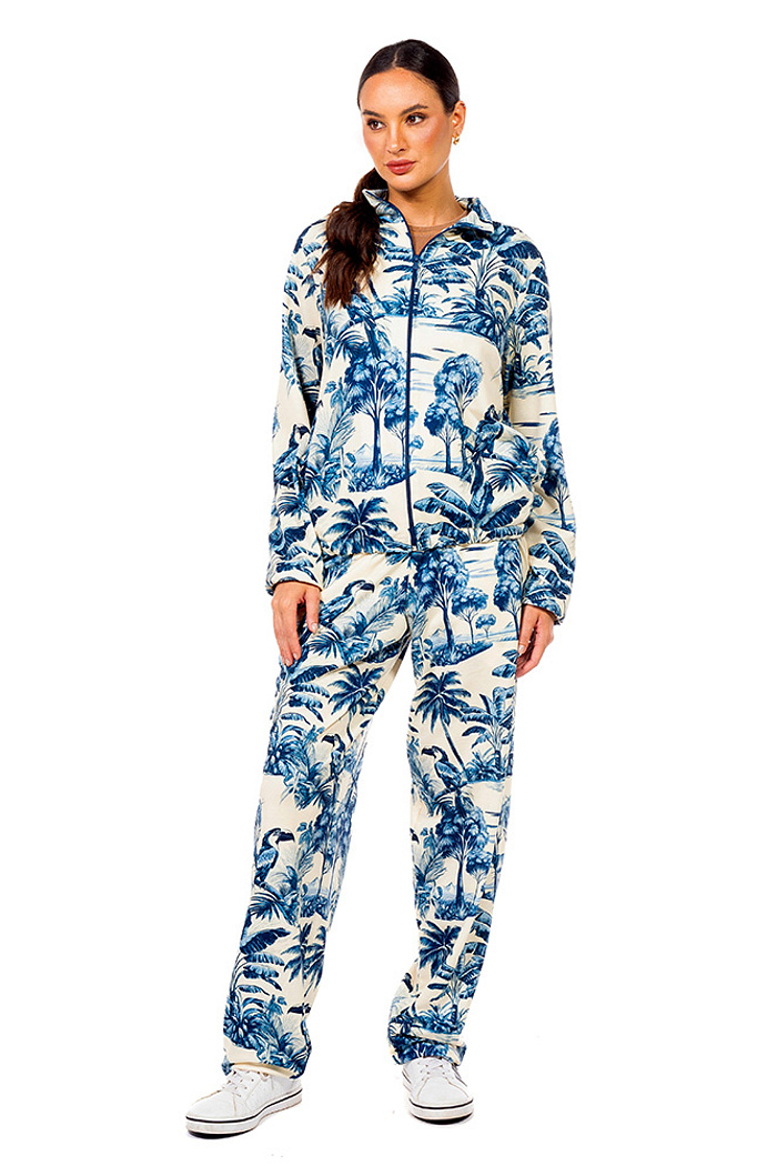 Jaqueta Moletinho Com Gola Tucano Paisagem Tons de Azul