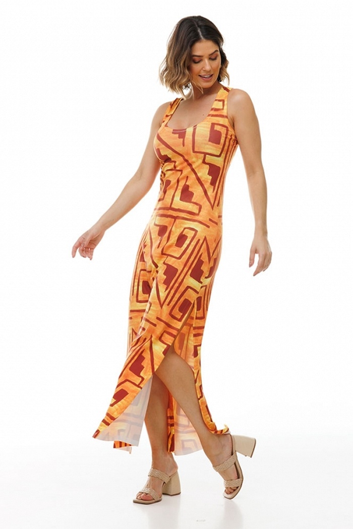 Vestido Hortência Indígena Laranja