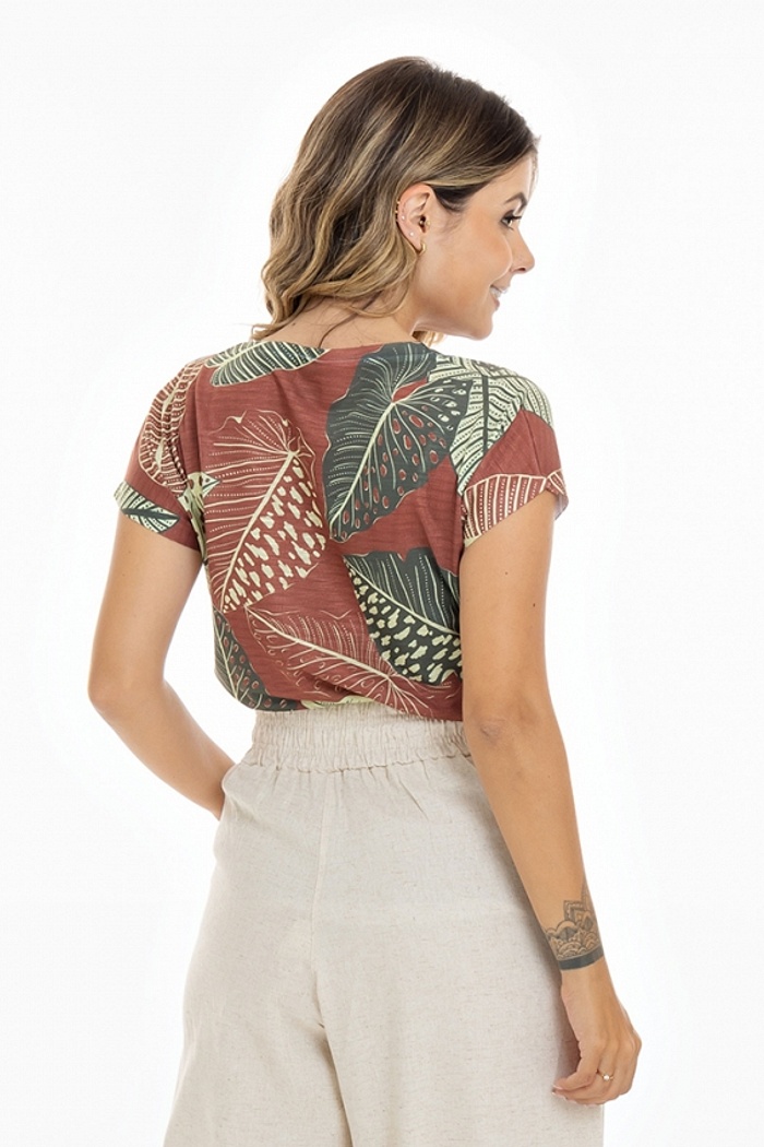 Blusa Jasmim Folhas Textura Tons Terra