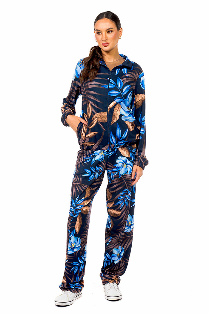 Calça Moletinho Semi Ampla Arara Tons Azul e Marrom