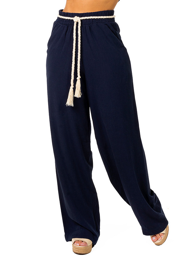 Calça Ampla Linho Marinho