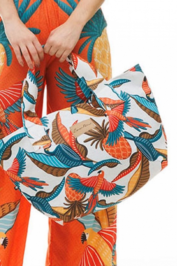 Bolsa Praia Aves e Abacaxi Fundo Branco