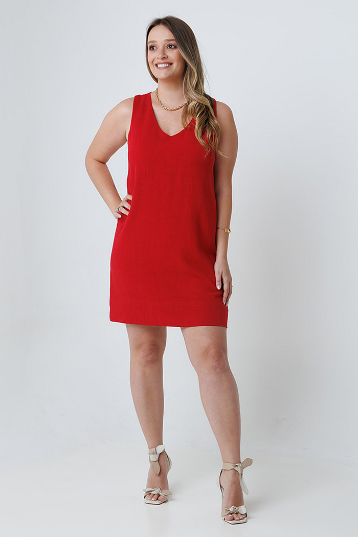 Vestido Linho Curto Essência Vermelho