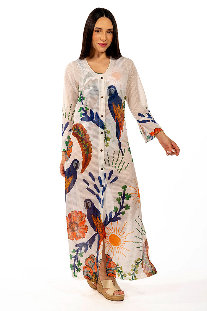 Saída de Praia Trancoso Arara Tropical Bordado