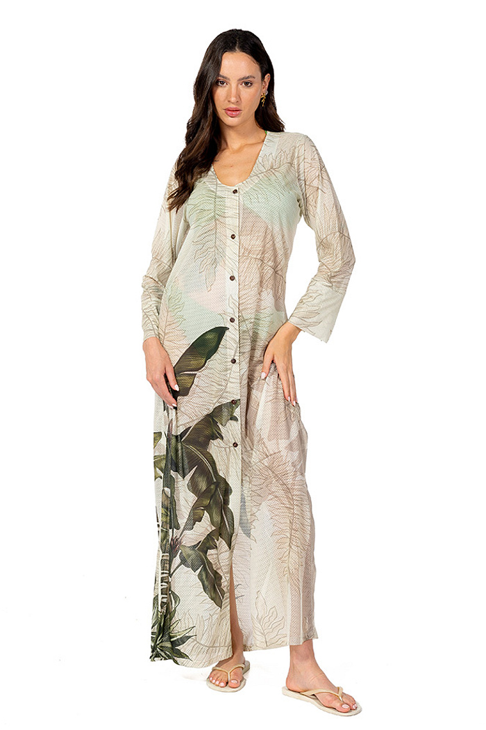 Saída de Praia Trancoso Folhagens Linho Off