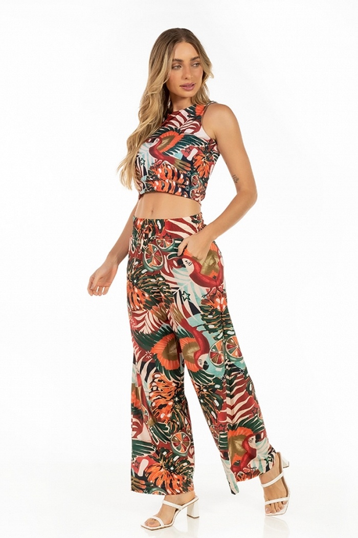 Calça Ampla Atena Araras Laranja