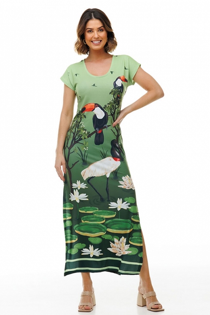 Vestido Longo Jeri Tucano e Tuiuiu