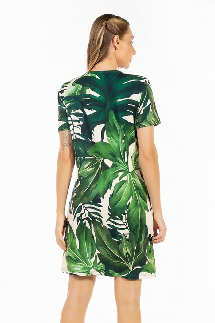 Vestido Floresta Onça Folhagens  Off