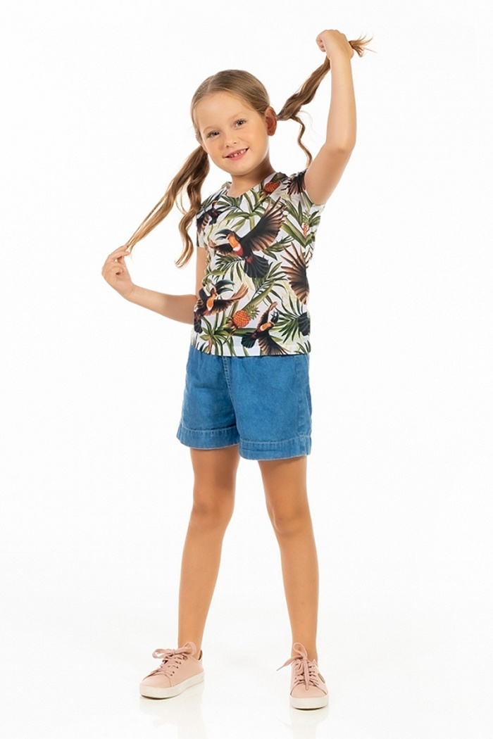 Baby Look Florata Infantil Tucano Abacaxi Fundo Branco