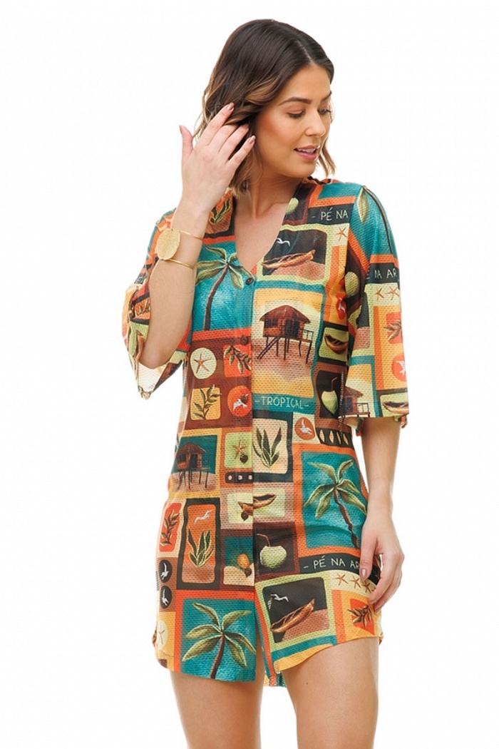 Saída de Praia Chemise Alongada Elementos Praia
