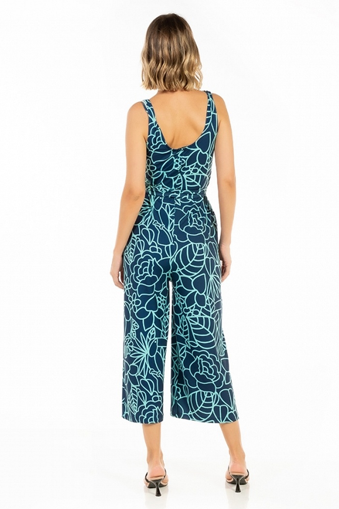 Macacão Bambú Tucano Flores Linhas Azul