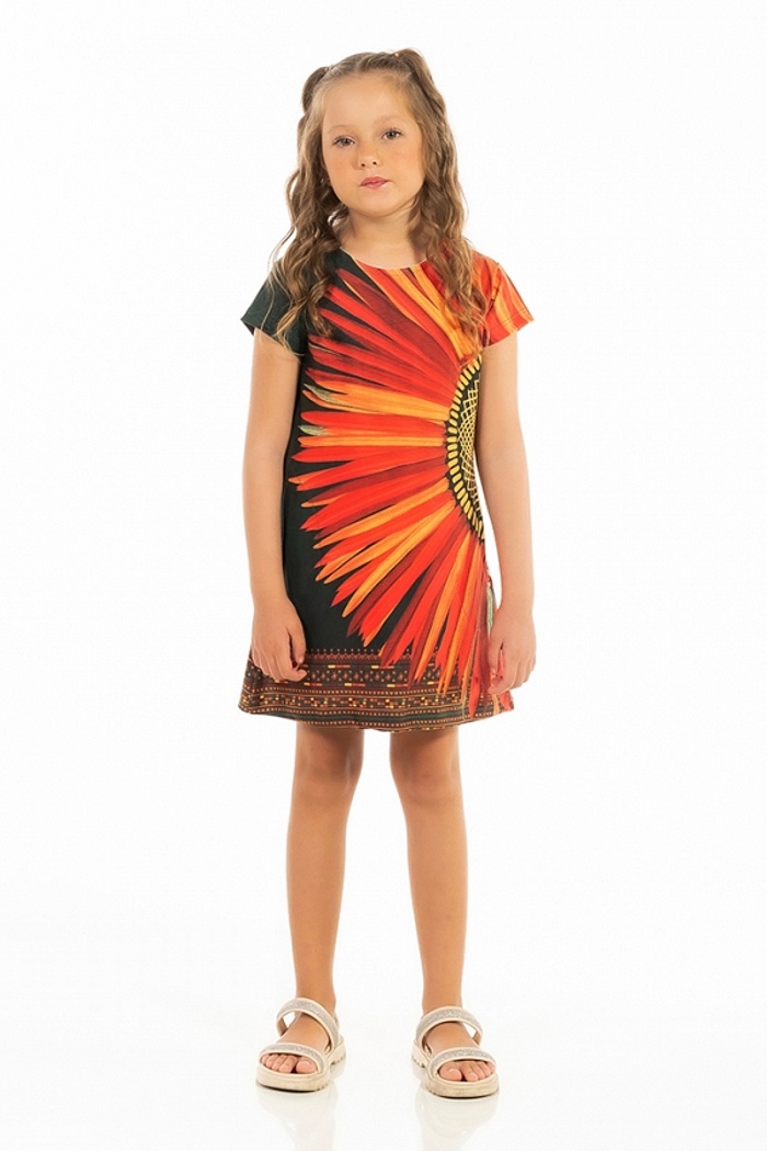 Vestido Floresta Infantil Cocares Barrado Fundo Verde