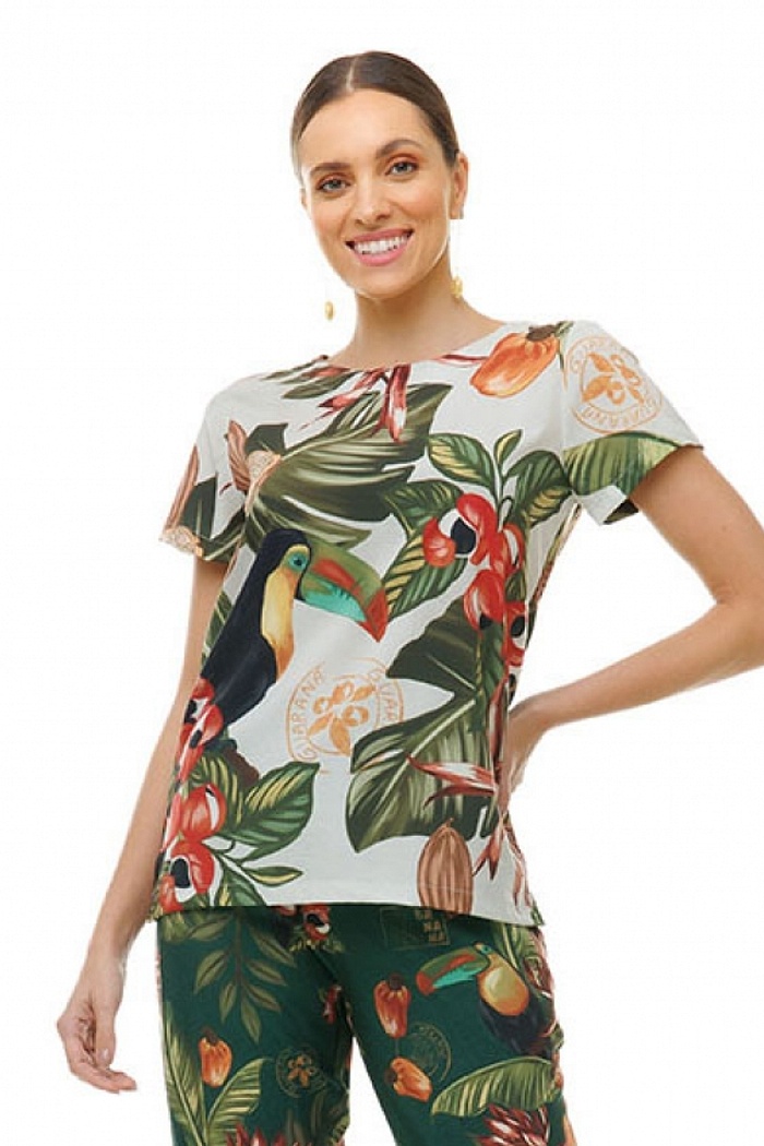 Blusa Atena Tucano com Folhas e Guaraná