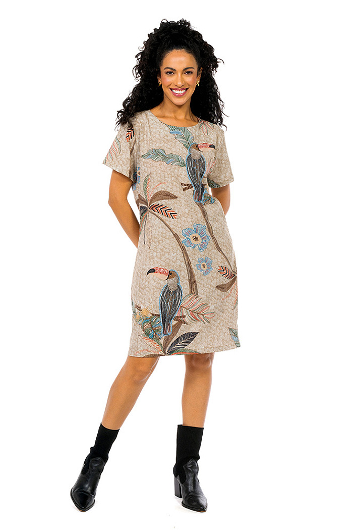 Vestido Atena Curto Tucaninhos Bordados