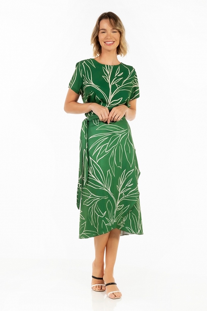 Saia Pareô Clássica Folhagens Off Fundo Verde