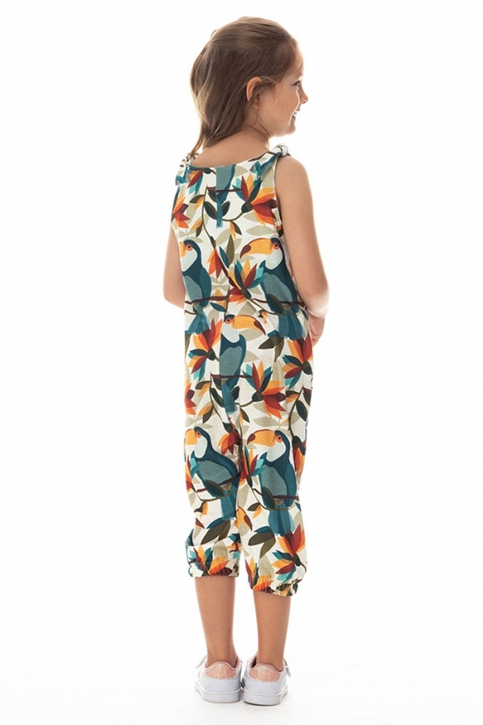 Macacão Infantil Com Bolso Tucano Flores Color Fundo Texturizado