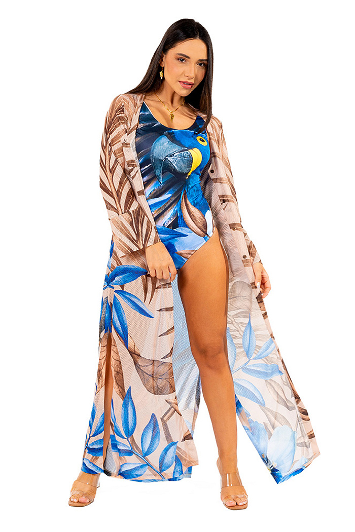 Saída de Praia Trancoso Arara Tons Azul e Marrom