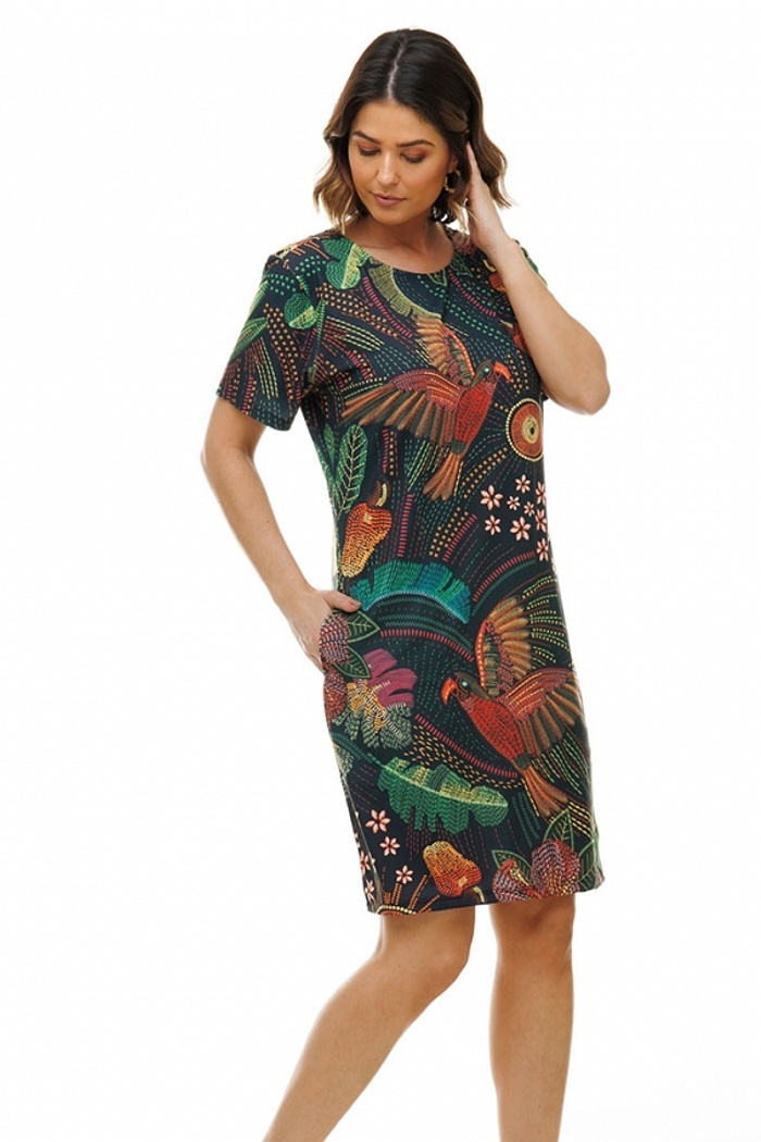 Vestido Floresta Bordados Araras