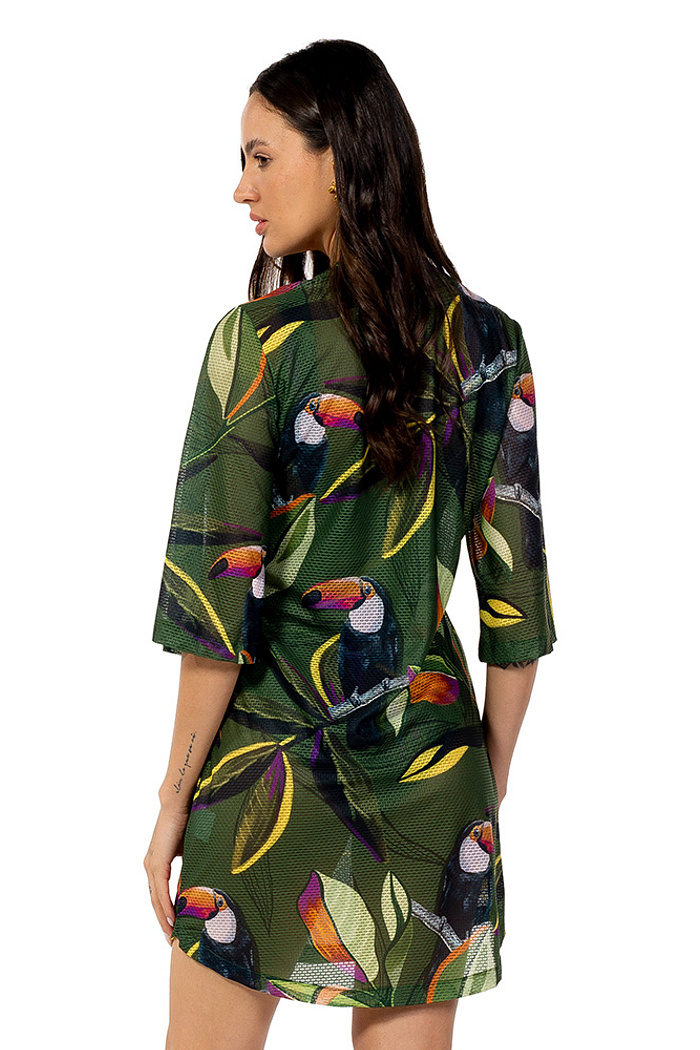 Saída de Praia Chemise Alongada Tucano Folhas Verde