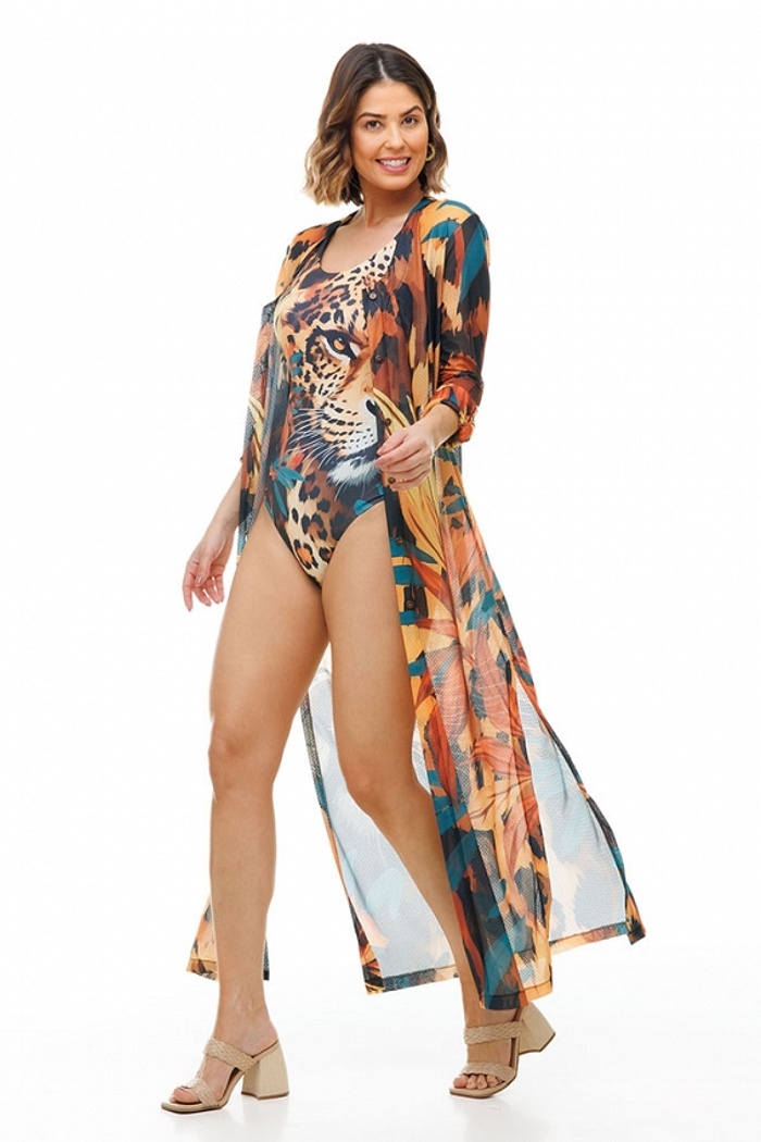 Saída de Praia Longa Cancún Rosto Onça Folhagem Sépia