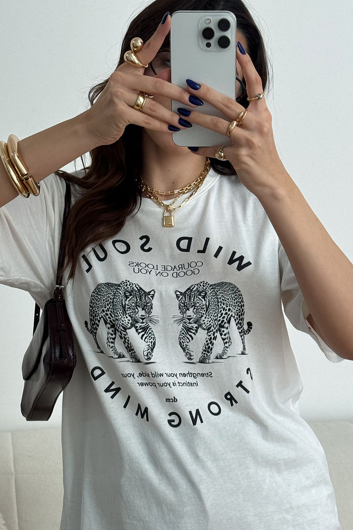 T-SHIRT ESTONADA ONÇAS WILD SOUL OFF WHITE