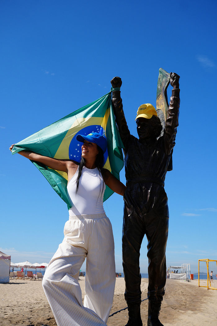 CALÇA PANTALONA LISTRADA LIA AMARELO MANTEIGA
