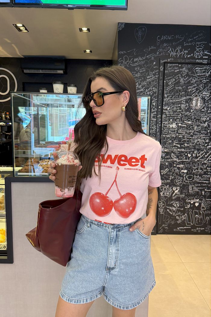 T-SHIRT ESTONADA CHERRY MOOD ROSA CANDY