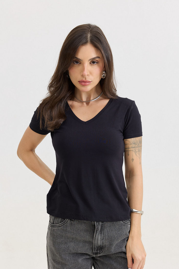 BLUSA VISCOLYCRA DECOTE V PRETO