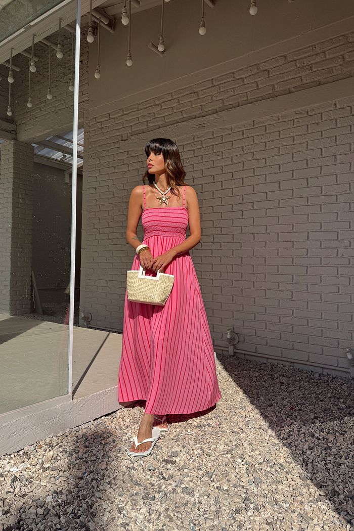 VESTIDO MIDI LISTRADO PANDORA ROSA