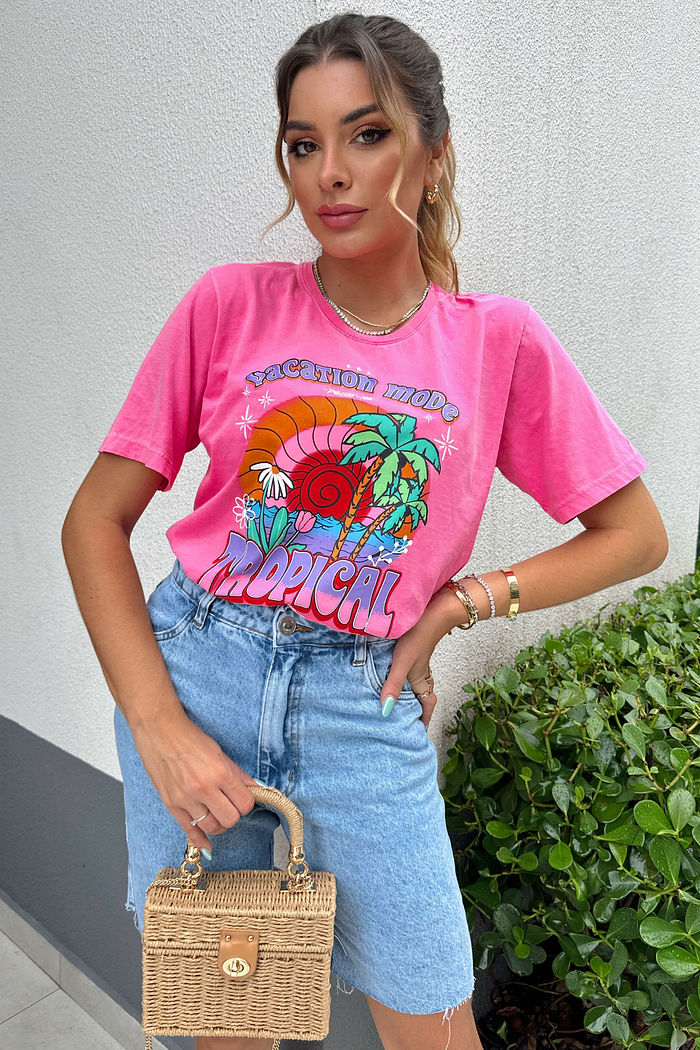 T-SHIRT ESTONADA MODE TROPICAL ROSA SUMMER