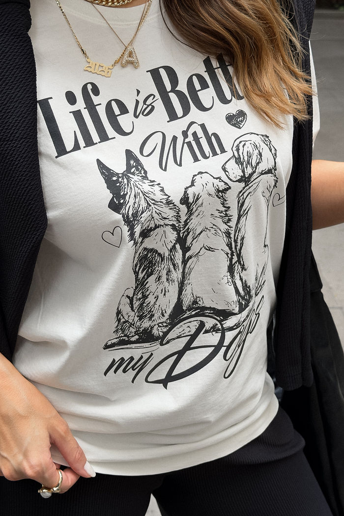 T-SHIRT ESTONADA LIFE BETTER DOGS OFF WHITE