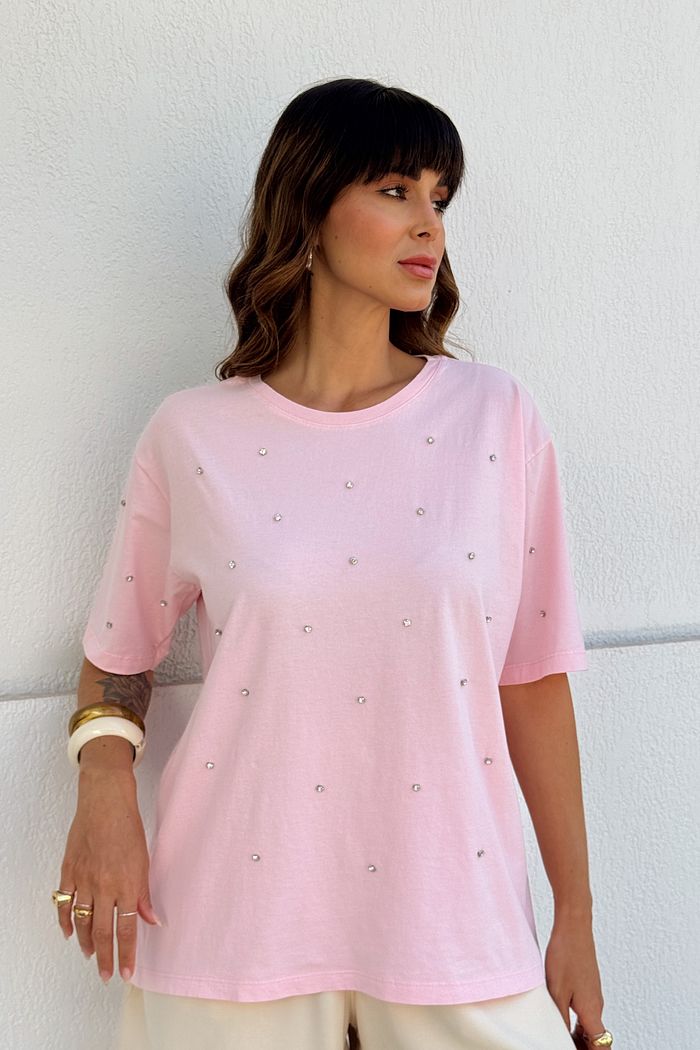 T-SHIRT ESTONADA PONTOS DE LUZ ROSA CANDY