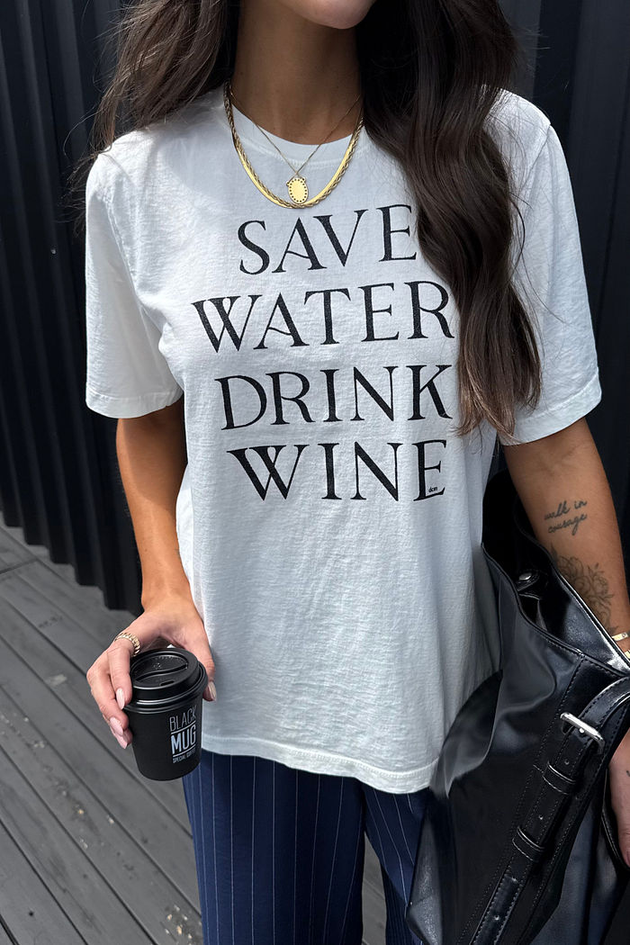 T-SHIRT ESTONADA DRINK WINE (COM GLITER) OFF WHITE