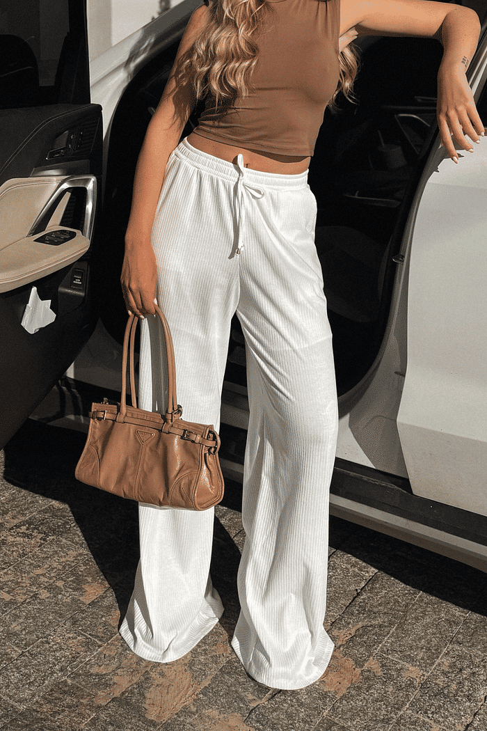 CALÇA PANTALONA CANELADA AMANDA COM FORRO OFF WHITE