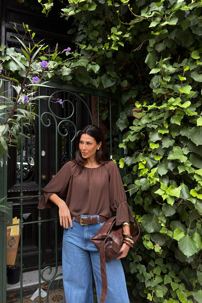 BLUSA OMBRO A OMBRO ANTONIA MARROM CACAU