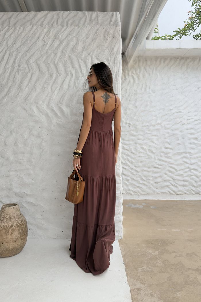 VESTIDO LONGO JASMIM MARROM