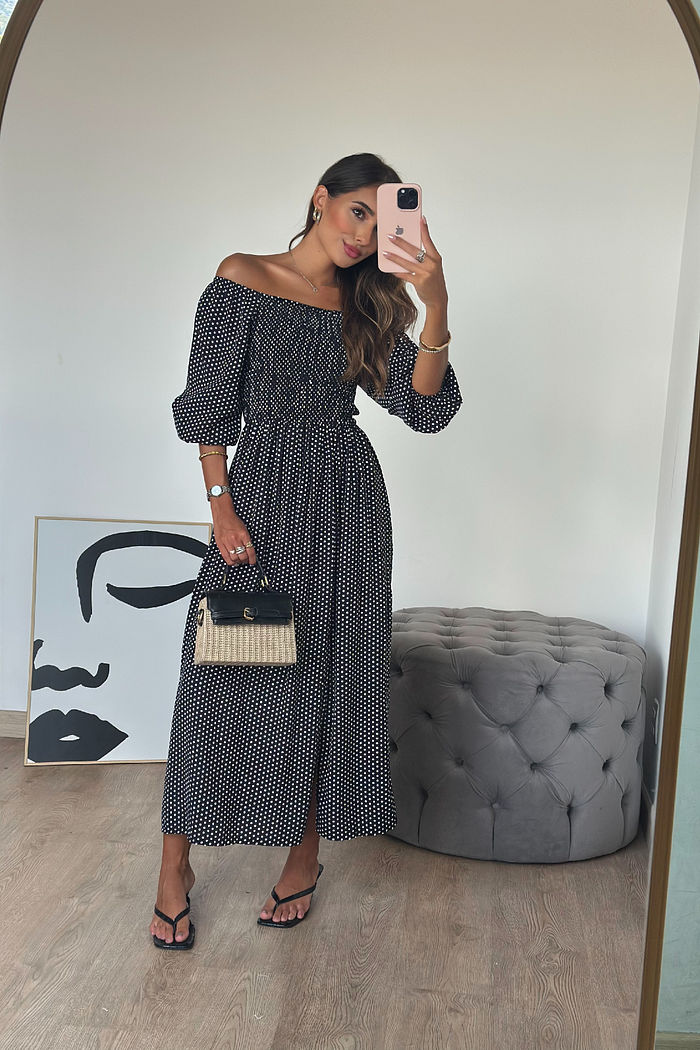 VESTIDO MIDI COM LASTEX BARBARA POÁ PRETO