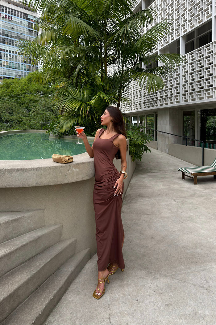 VESTIDO DECOTE QUADRADO GORGEOUS MARROM