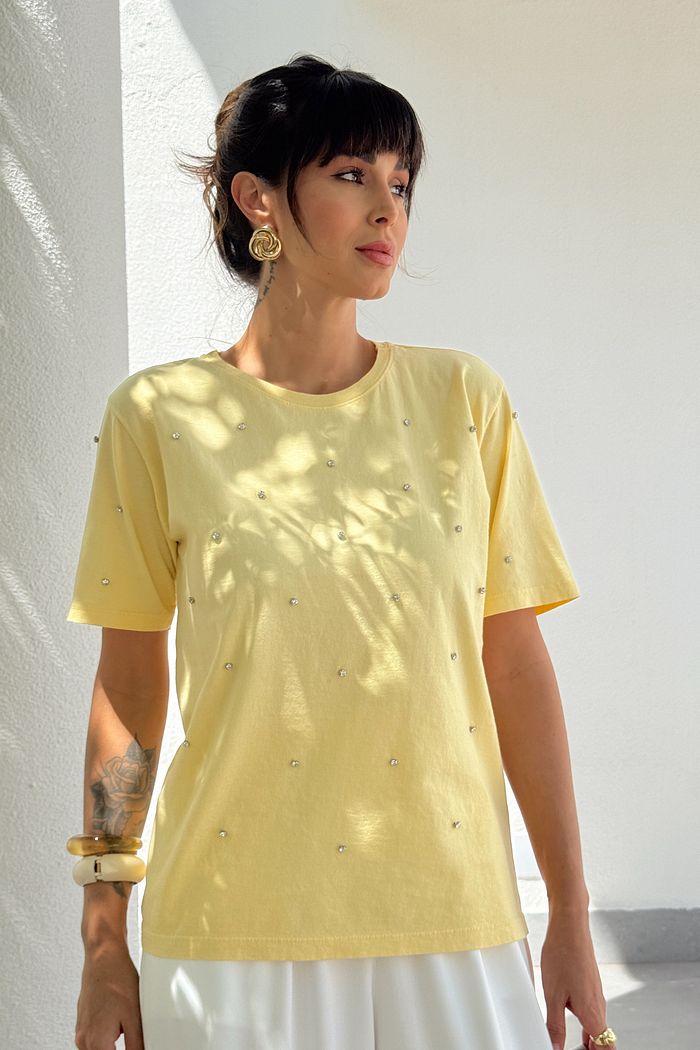 T-SHIRT ESTONADA PONTOS DE LUZ AMARELO CANDY