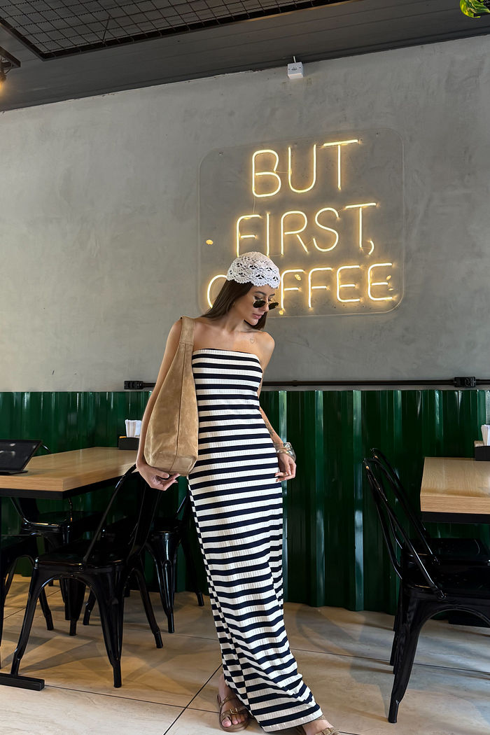 VESTIDO TOMARA QUE CAIA LISTRADO GABRIELLA MARINHO LISTRAS