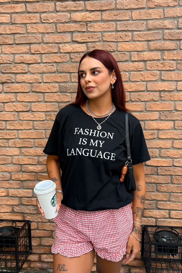 CAMISETA FASHION LANGUAGE PRETA