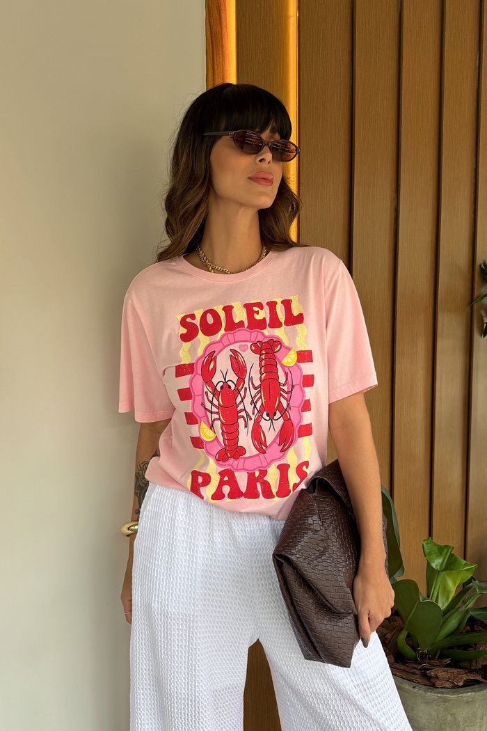 T-SHIRT ESTONADA LAGOSTAS SOLEIL ROSA CANDY