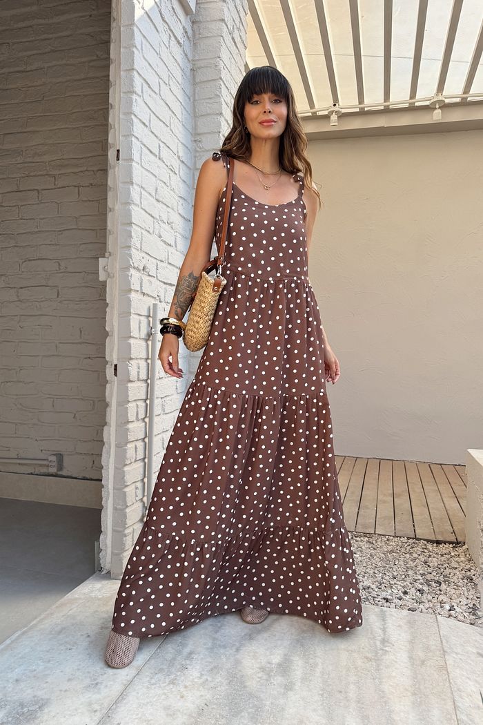 VESTIDO LONGO NINA POÁ MARROM