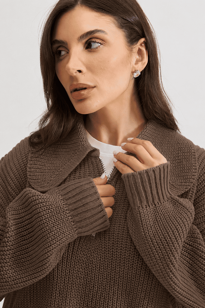 PRÉ-VENDA TRICOT COM ZIPER GRACE MARROM