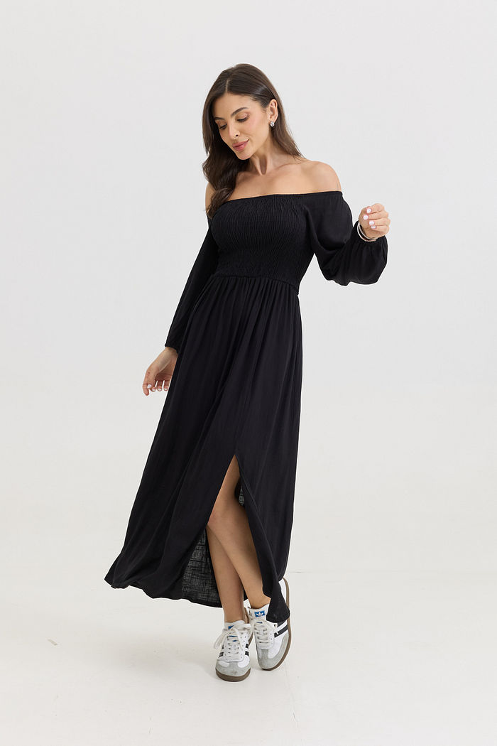 VESTIDO MIDI BARBARA LISO PRETO